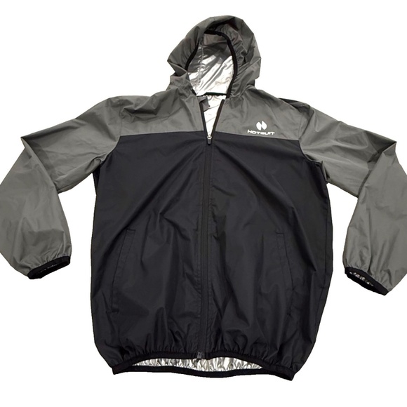 HotSuit Full Zip Hooded Sauna Sweat Jacket Men's Size Small Grey/Black - Picture 1 of 7